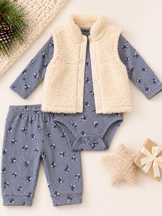 Carter's Other - Carter’s 18M Baby Girl Outfit NWT 3 Piece Sherpa Vest Set Cozy Fall Winter Gift